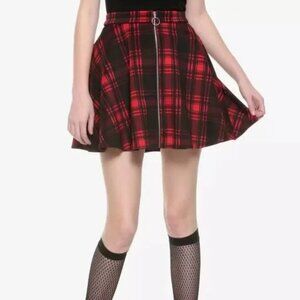 Hot Topic Black & Red Plaid O-Ring Mini Skater Skirt size XL Goth Grunge Punk